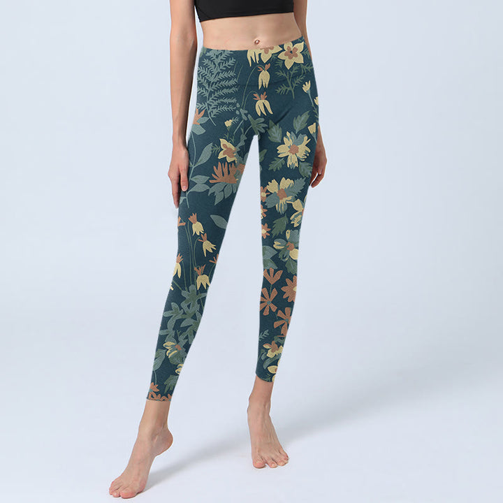 Leggings de fitness décontractés à imprimé marguerites et feuilles de Buddha Stones pour femmes - image 6