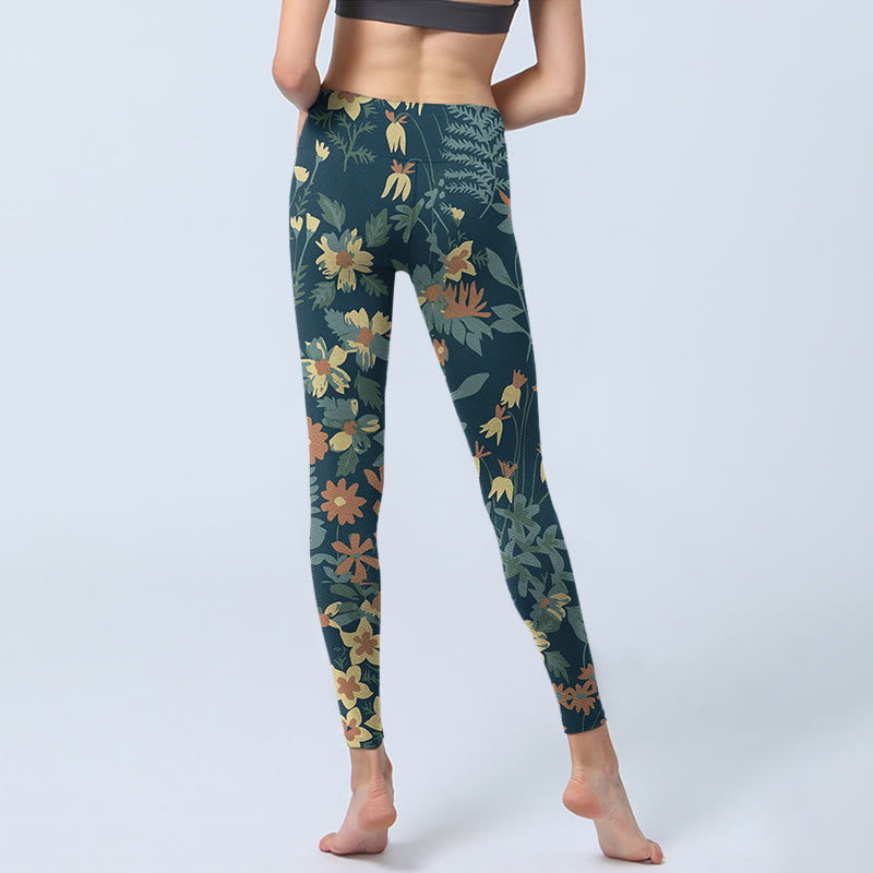 Leggings de fitness décontractés à imprimé marguerites et feuilles de Buddha Stones pour femmes - image 7