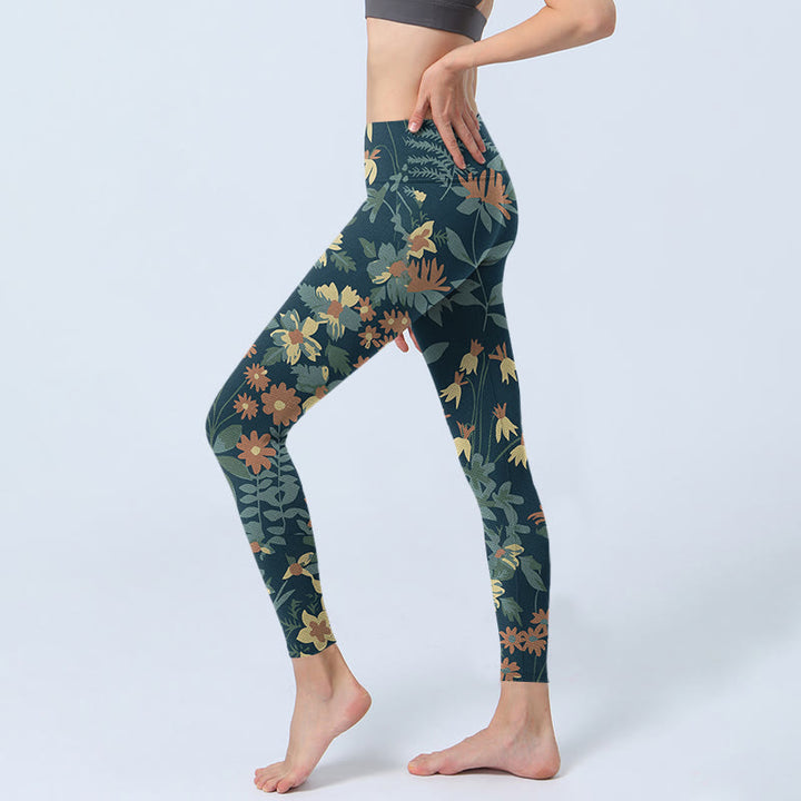 Leggings de fitness décontractés à imprimé marguerites et feuilles de Buddha Stones pour femmes - image 3