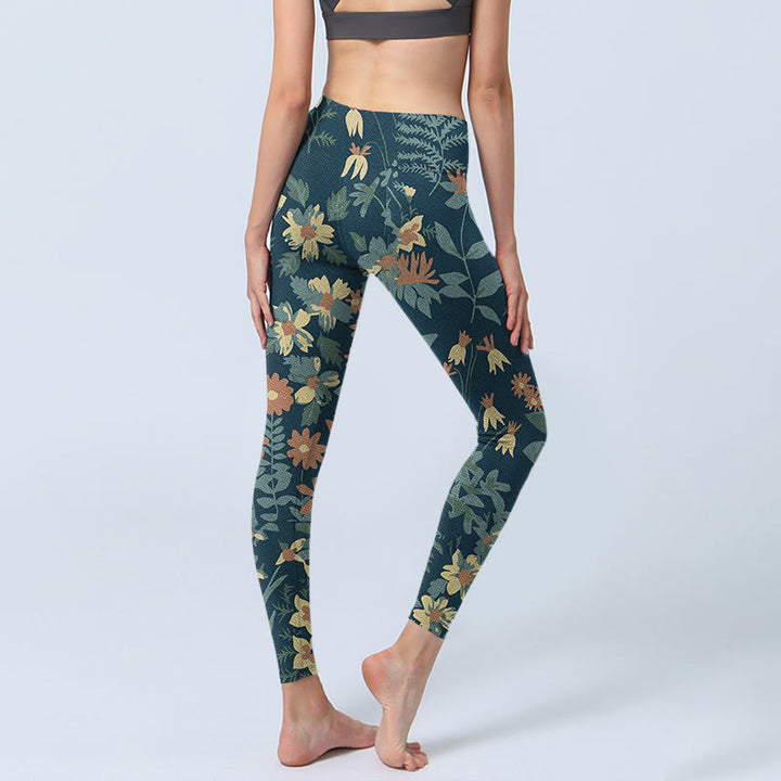 Leggings de fitness décontractés à imprimé marguerites et feuilles de Buddha Stones pour femmes - image 5