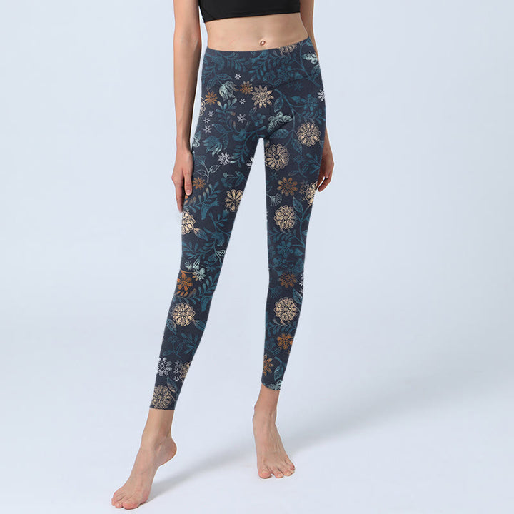 Buddha Stones New York Aster Flowers Leaves Print Gym Fitness Leggings Pantalons de yoga pour femmes - image 6