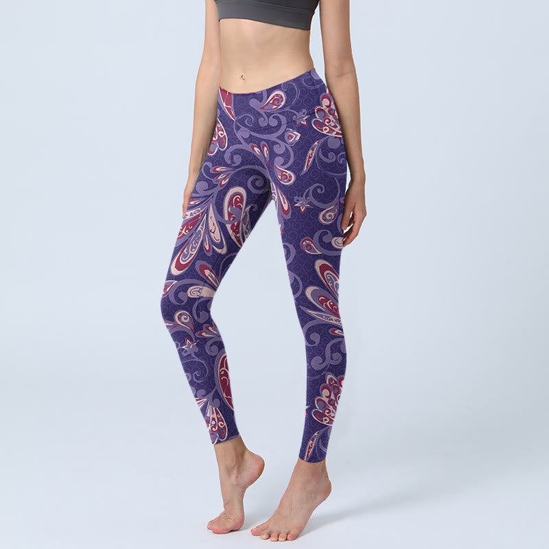 Leggings de fitness et de gym à imprimé pétales de fleurs violettes avec Buddha Stones Pantalon de yoga pour femme - Violet moyen - US18，UK/AU22，EU50 (4XL) - image 1