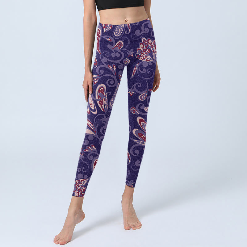 Leggings de fitness et de gym à imprimé pétales de fleurs violettes avec Buddha Stones Pantalon de yoga pour femme - image 5