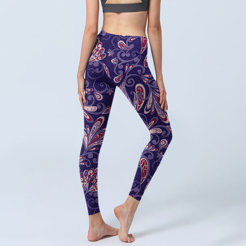 Leggings de fitness et de gym à imprimé pétales de fleurs violettes avec Buddha Stones Pantalon de yoga pour femme - image 5