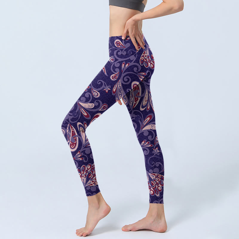 Leggings de fitness et de gym à imprimé pétales de fleurs violettes avec Buddha Stones Pantalon de yoga pour femme - image 3