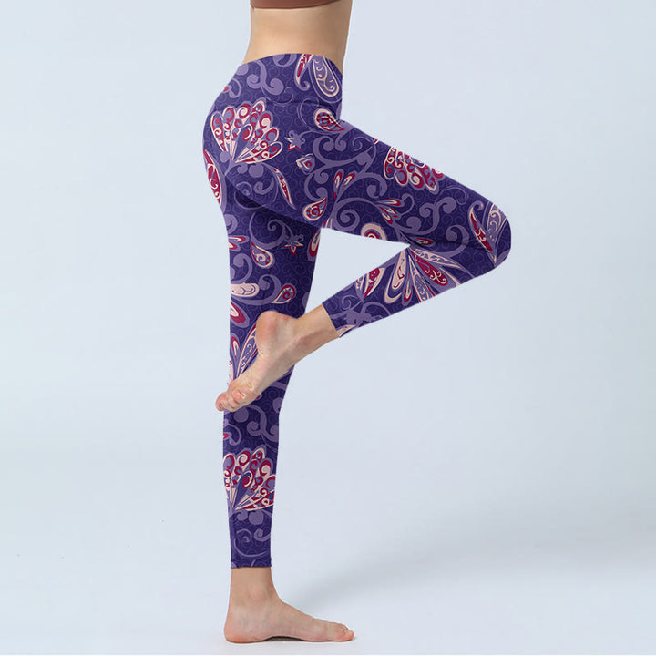 Leggings de fitness et de gym à imprimé pétales de fleurs violettes avec Buddha Stones Pantalon de yoga pour femme - image 3