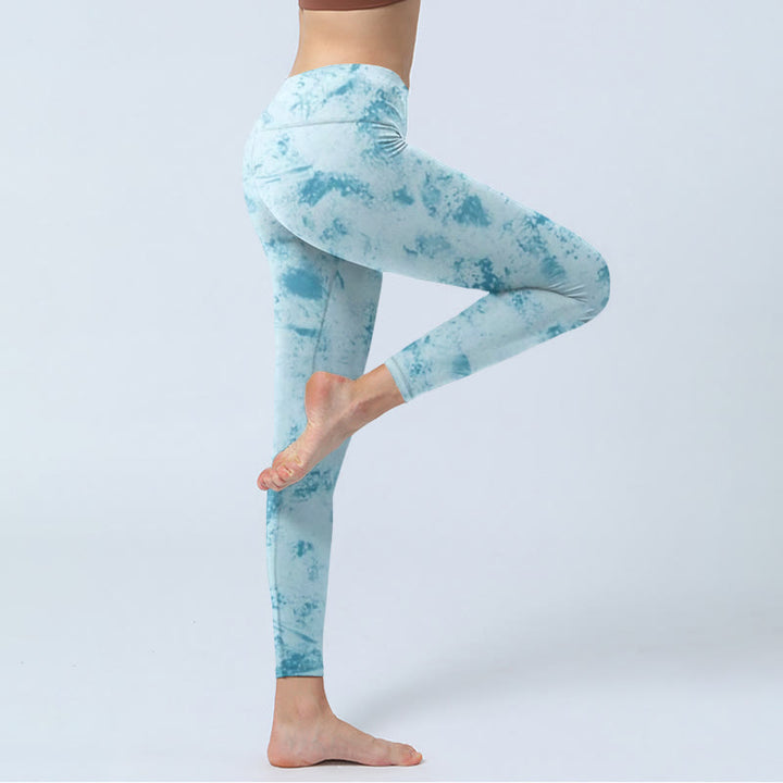 Pantalon de yoga pour femme avec imprimé tie-dye bleu clair Buddha Stones - image 4