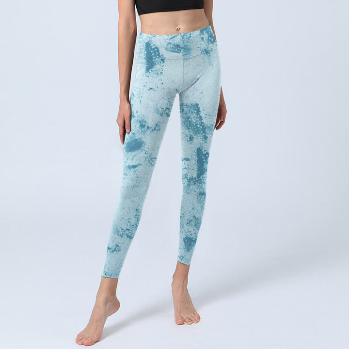 Pantalon de yoga pour femme avec imprimé tie-dye bleu clair Buddha Stones - image 6