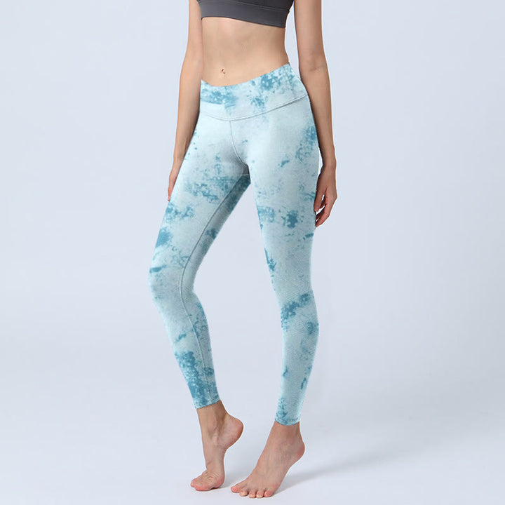 Pantalon de yoga pour femme avec imprimé tie-dye bleu clair Buddha Stones - Bleu clair - US18，UK/AU22，EU50 (4XL) - image 1