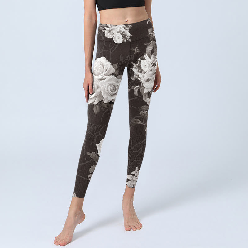 Leggings de fitness et de gym à imprimé Buddha Stones gris et blanc pour femme, pantalon de yoga - image 6
