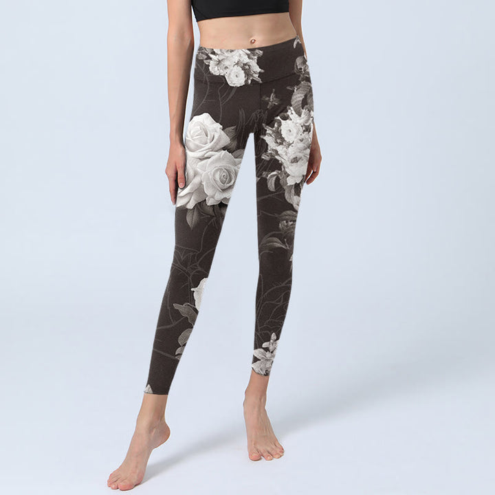 Leggings de fitness et de gym à imprimé Buddha Stones gris et blanc pour femme, pantalon de yoga - image 6