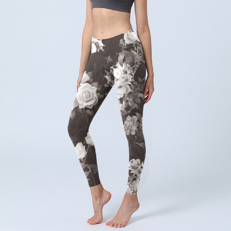 Leggings de fitness et de gym à imprimé Buddha Stones gris et blanc pour femme, pantalon de yoga - Gris - US18，UK/AU22，EU50 (4XL) - image 0