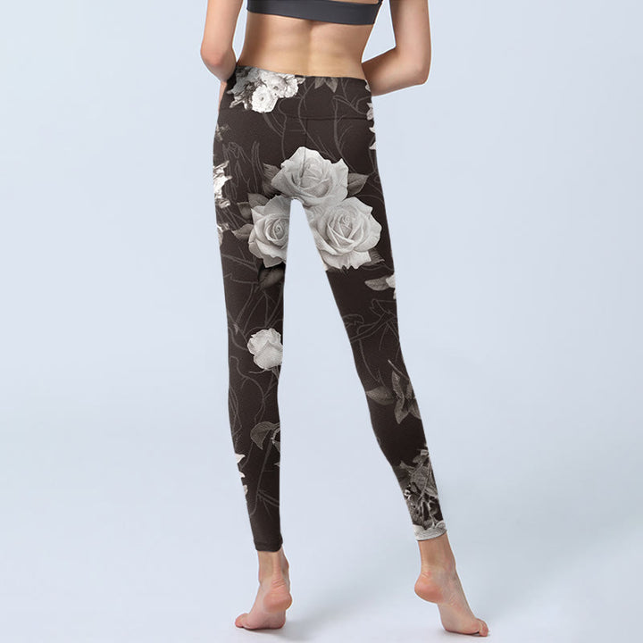 Leggings de fitness et de gym à imprimé Buddha Stones gris et blanc pour femme, pantalon de yoga - image 7