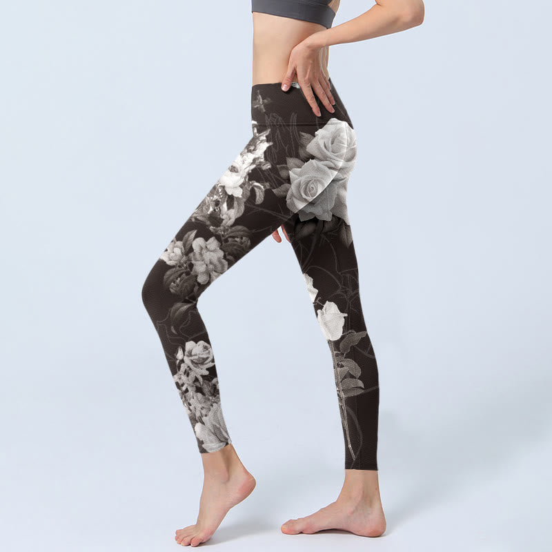 Leggings de fitness et de gym à imprimé Buddha Stones gris et blanc pour femme, pantalon de yoga - image 3