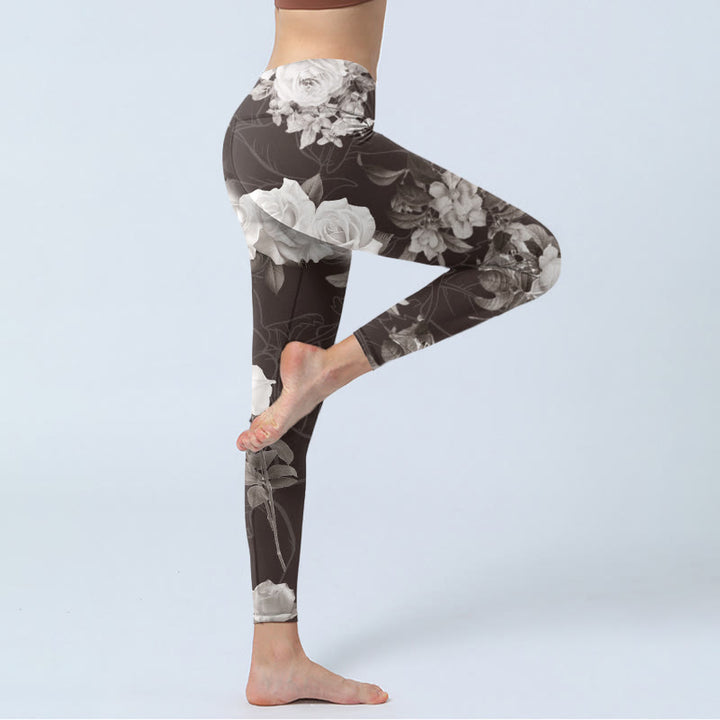 Leggings de fitness et de gym à imprimé Buddha Stones gris et blanc pour femme, pantalon de yoga - image 4