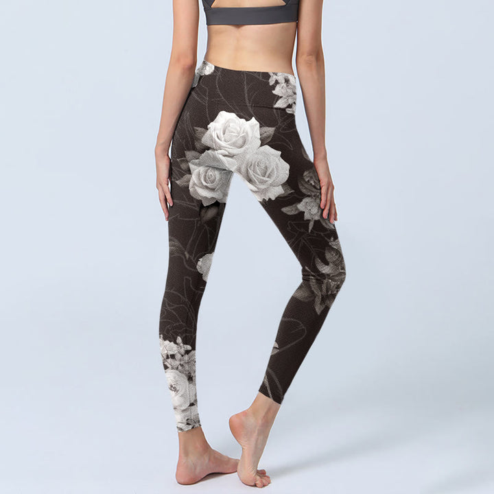 Leggings de fitness et de gym à imprimé Buddha Stones gris et blanc pour femme, pantalon de yoga - image 5