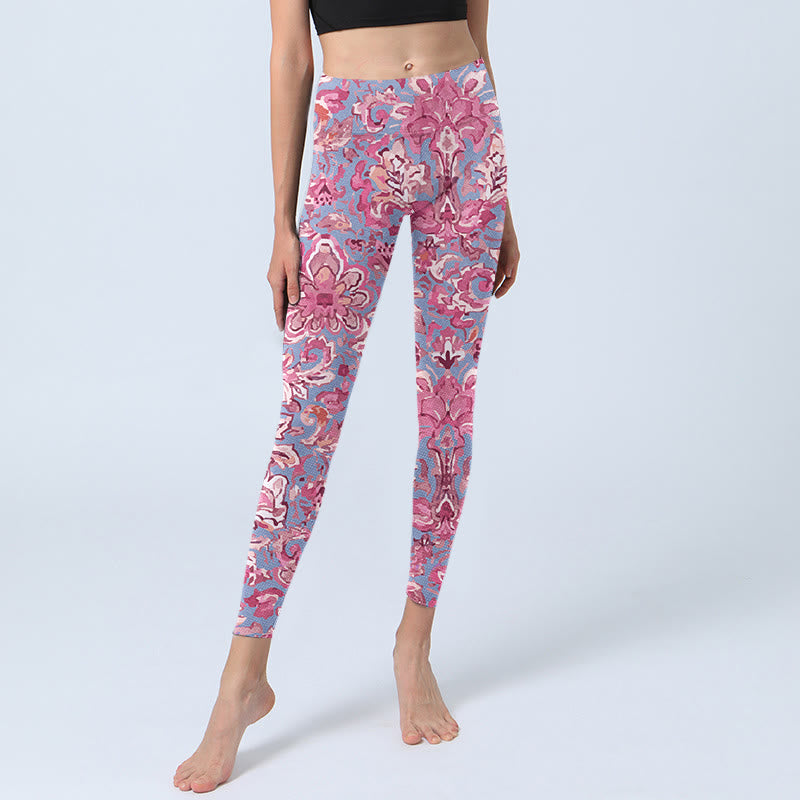 Leggings de fitness et de gym à imprimé fleurs roses avec Buddha Stones Pantalon de yoga pour femme - image 5