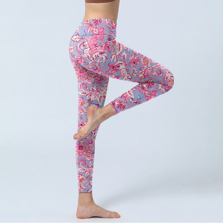 Leggings de fitness et de gym à imprimé fleurs roses avec Buddha Stones Pantalon de yoga pour femme - image 3