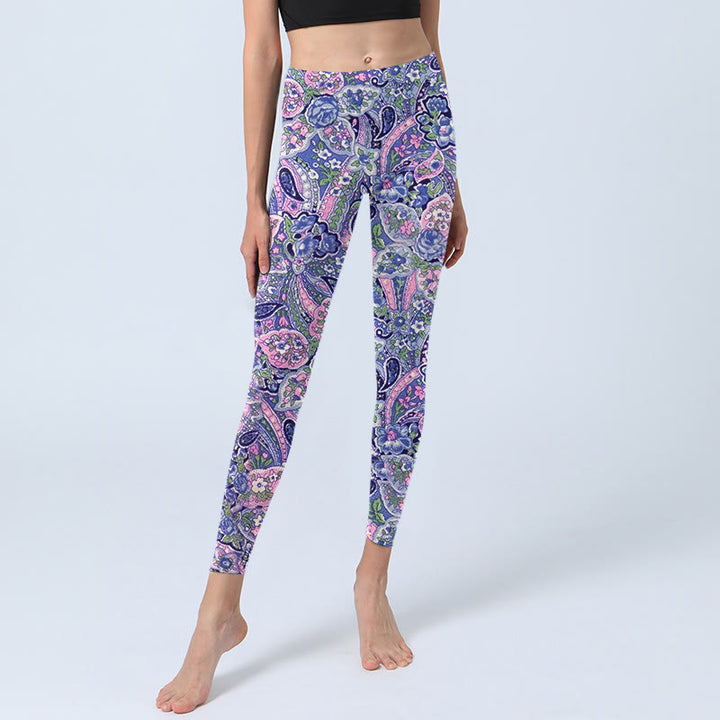 Leggings de fitness et de gym à imprimé fleurs de cajou violet et rose Buddha Stones pour femmes - image 6