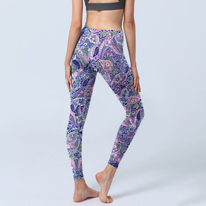 Leggings de fitness et de gym à imprimé fleurs de cajou violet et rose Buddha Stones pour femmes - image 5