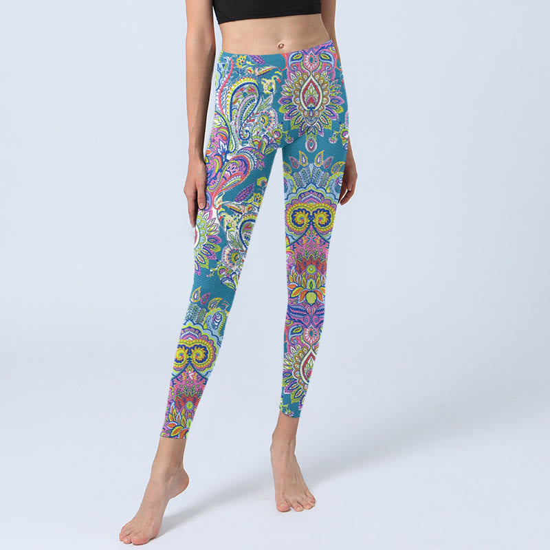 Leggings de fitness et de gym à imprimé floral bleu rose vert Buddha Stones pour femmes - image 6
