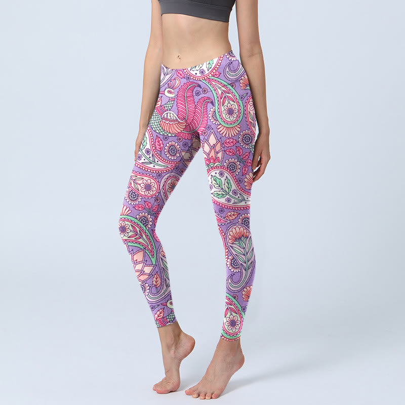Leggings de fitness et de gym pour femme avec imprimé tournesol et fleurs de cajou violet et rose Buddha Stones - Orchidée - US18，UK/AU22，EU50 (4XL) - image 1