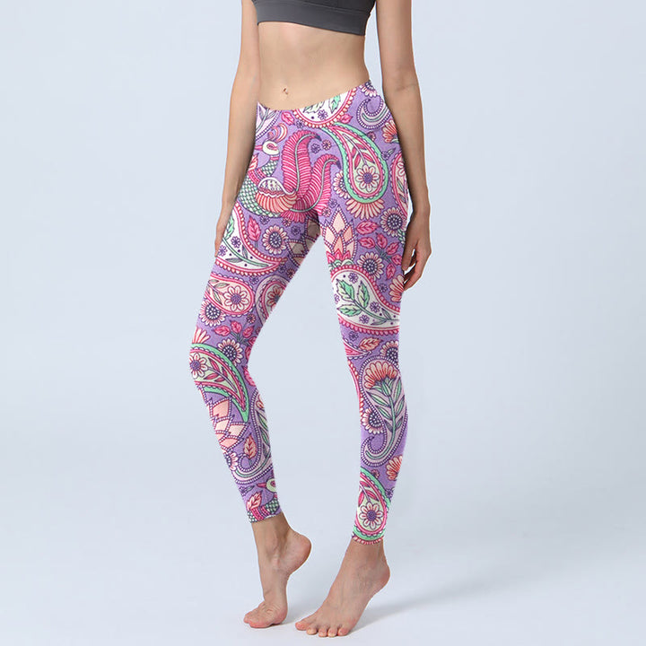 Leggings de fitness et de gym pour femme avec imprimé tournesol et fleurs de cajou violet et rose Buddha Stones - Orchidée - US18，UK/AU22，EU50 (4XL) - image 1