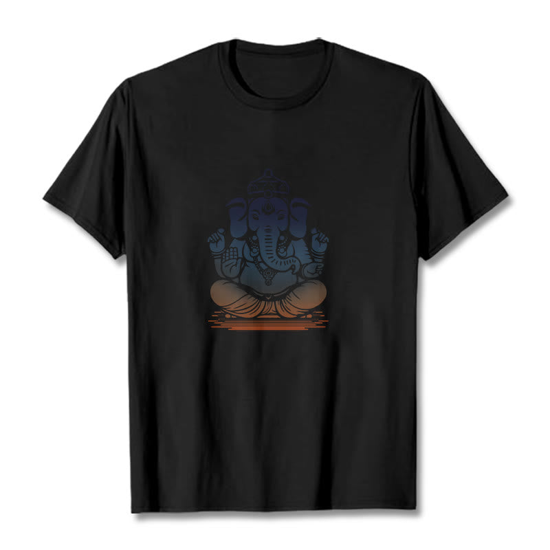 T-shirt à motif éléphant Ganesh méditant avec des Buddha Stones - Noir - 2XL - image 4