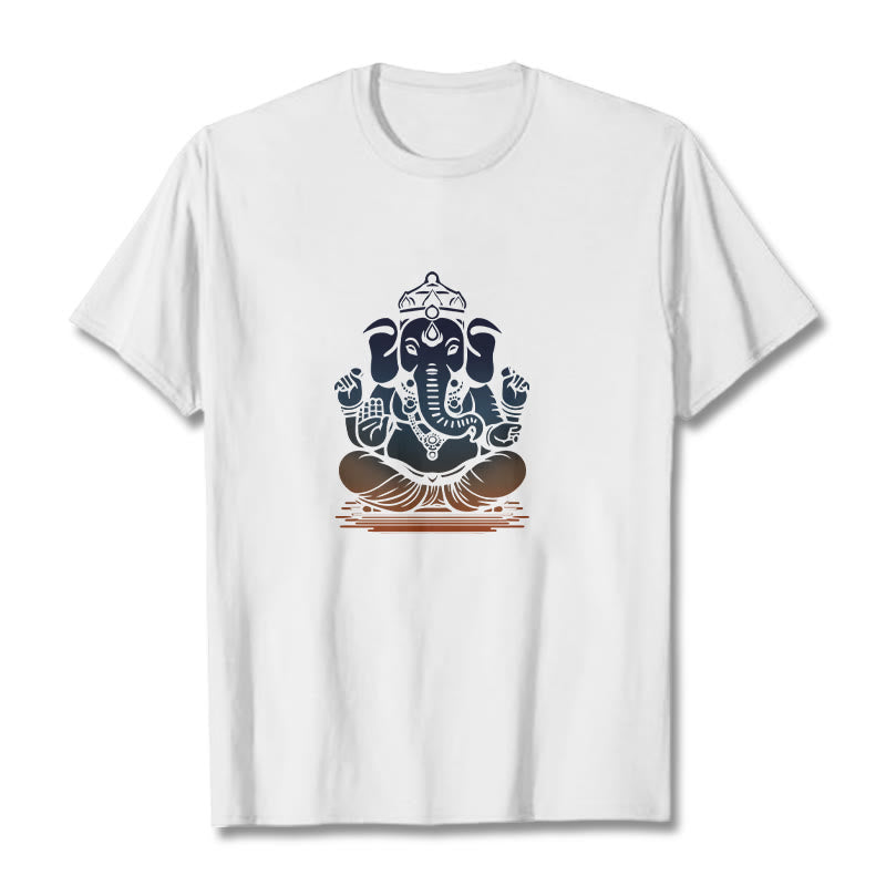 T-shirt à motif éléphant Ganesh méditant avec des Buddha Stones - Blanc - 2XL - image 1