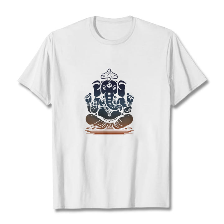 T-shirt à motif éléphant Ganesh méditant avec des Buddha Stones - Blanc - 2XL - image 1