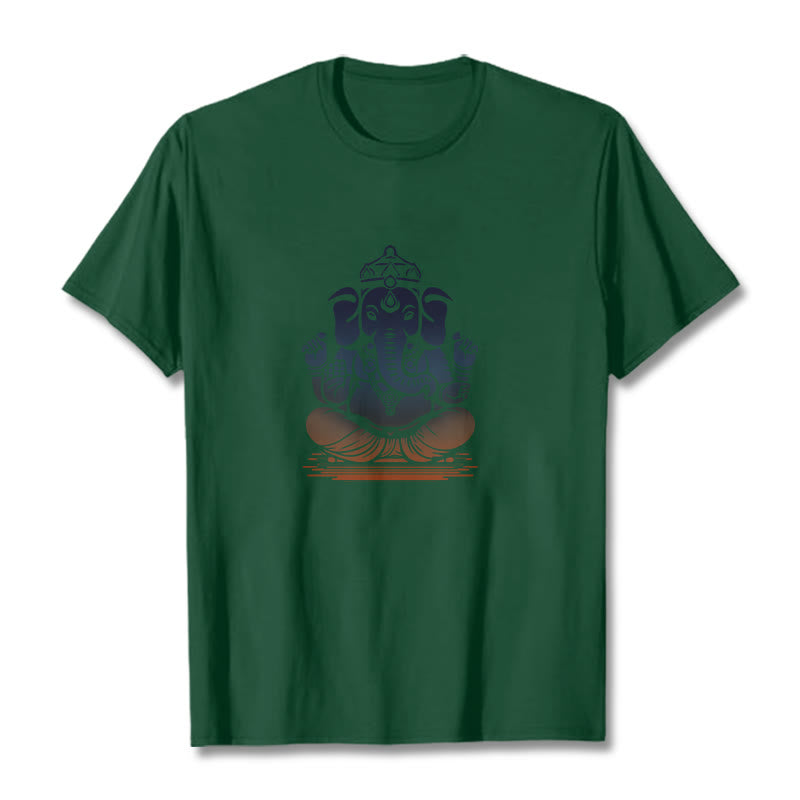 T-shirt à motif éléphant Ganesh méditant avec des Buddha Stones - Vert forêt - 2XL - image 10