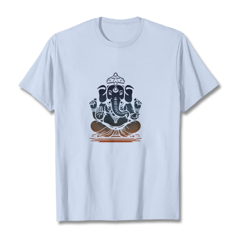 T-shirt à motif éléphant Ganesh méditant avec des Buddha Stones - Cyan clair - 2XL - image 19