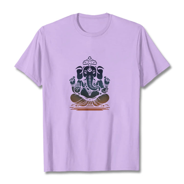 T-shirt à motif éléphant Ganesh méditant avec des Buddha Stones - Prune - 2XL - image 16