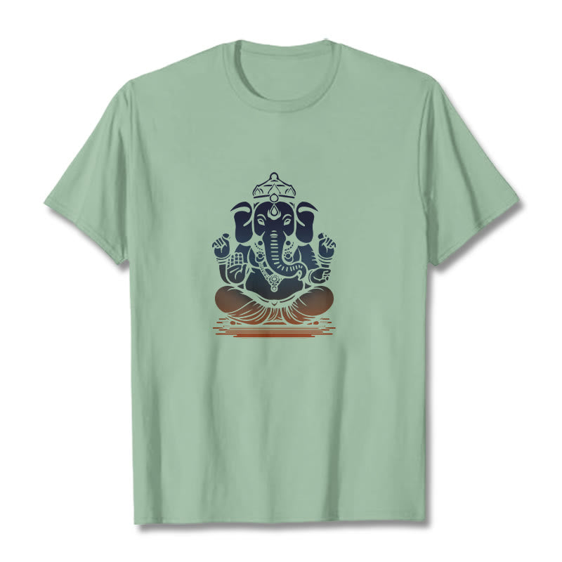 T-shirt à motif éléphant Ganesh méditant avec des Buddha Stones - Vert pâle - 2XL - image 14