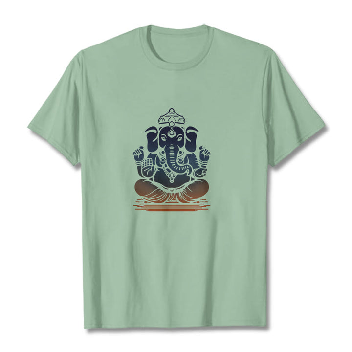 T-shirt à motif éléphant Ganesh méditant avec des Buddha Stones - Vert pâle - 2XL - image 14