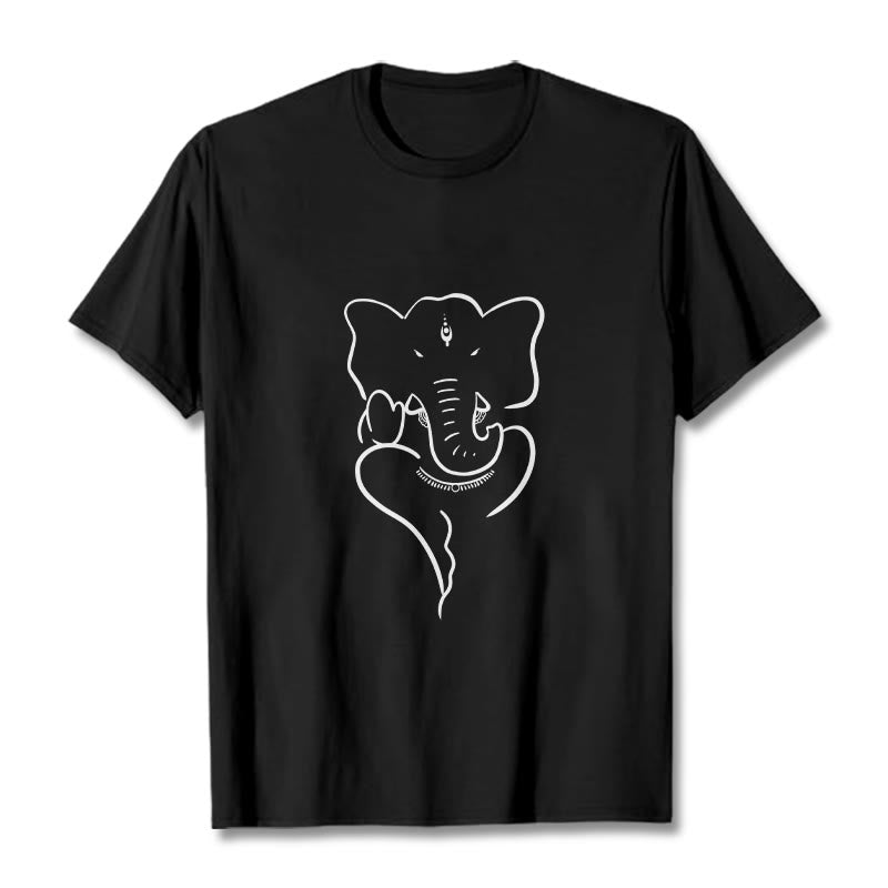 T-shirt à motif de croquis d'éléphant Buddha Stones et Ganesh - Noir - 2XL - image 1