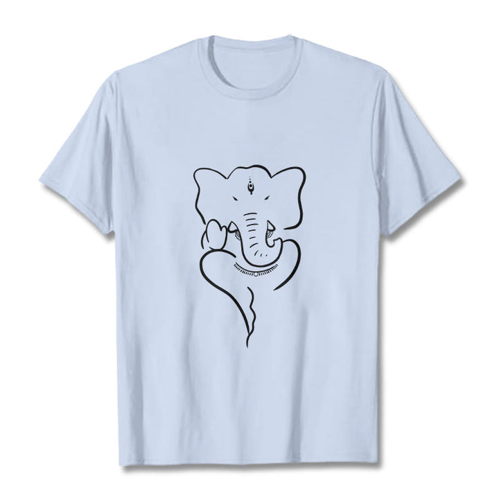 T-shirt à motif de croquis d'éléphant Buddha Stones et Ganesh - Cyan clair - 2XL - image 18