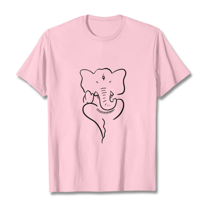 T-shirt à motif de croquis d'éléphant Buddha Stones et Ganesh - Rose clair - 2XL - image 13