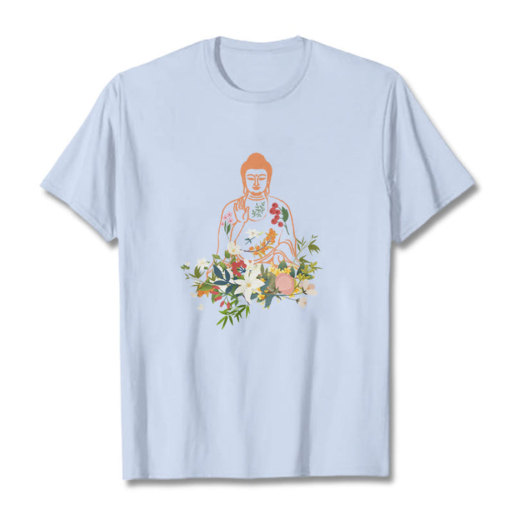 T-shirt à motif de fleurs en fleurs représentant des Buddha Stones en méditation - Cyan clair - 2XL - image 18