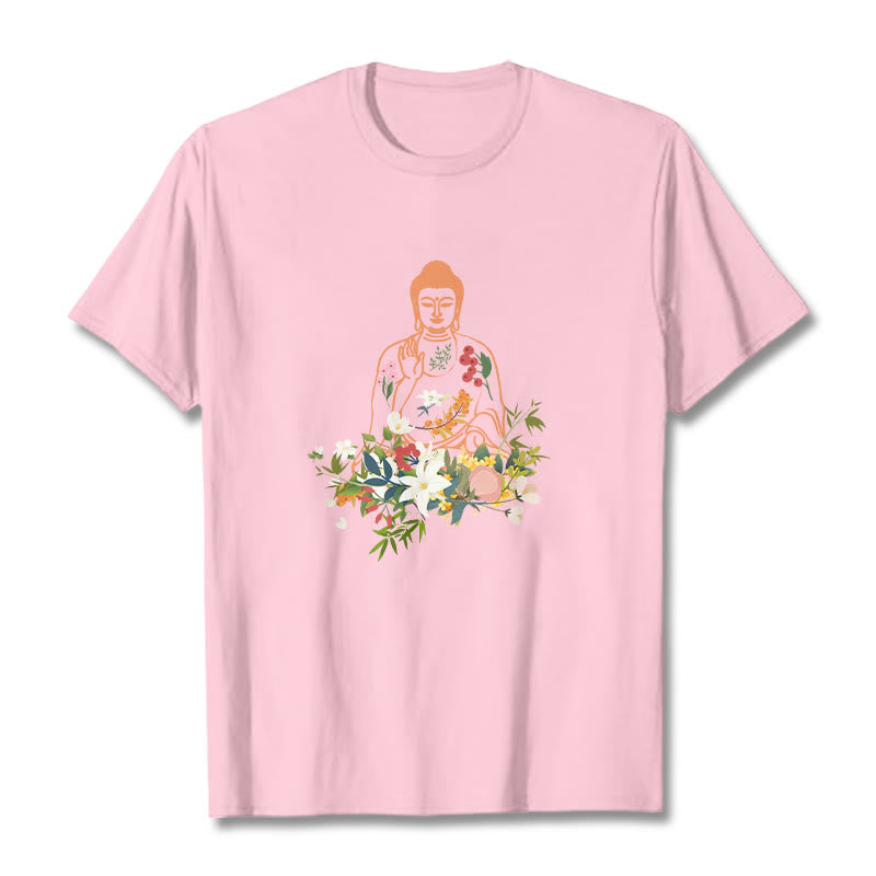 T-shirt à motif de fleurs en fleurs représentant des Buddha Stones en méditation - Rose clair - 2XL - image 13