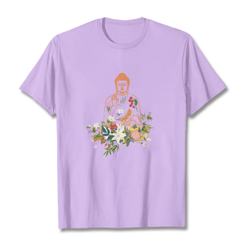 T-shirt à motif de fleurs en fleurs représentant des Buddha Stones en méditation - Prune - 2XL - image 17