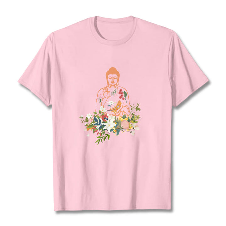 T-shirt à motif de fleurs en fleurs représentant des Buddha Stones en méditation - Rose clair - 2XL - image 12