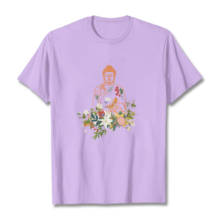 T-shirt à motif de fleurs en fleurs représentant des Buddha Stones en méditation - Prune - 2XL - image 16