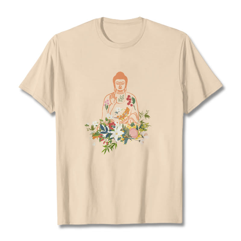 T-shirt à motif de fleurs en fleurs représentant des Buddha Stones en méditation - Bisque - 2XL - image 8