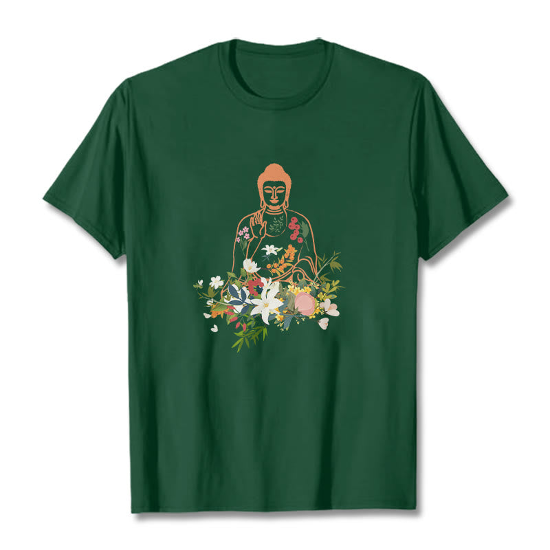 T-shirt à motif de fleurs en fleurs représentant des Buddha Stones en méditation - Vert forêt - 2XL - image 10