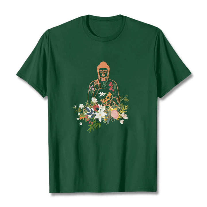 T-shirt à motif de fleurs en fleurs représentant des Buddha Stones en méditation - Vert forêt - 2XL - image 10