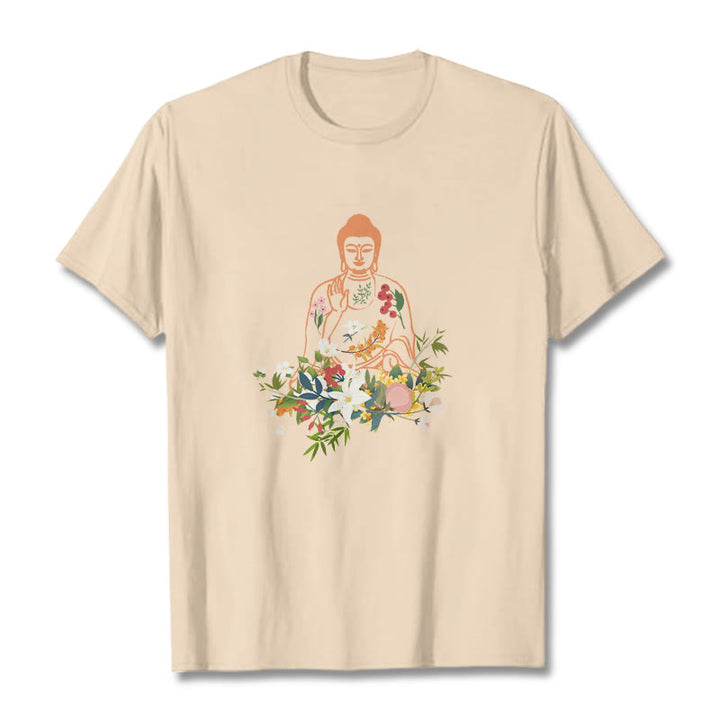 T-shirt à motif de fleurs en fleurs représentant des Buddha Stones en méditation - Bisque - 2XL - image 9