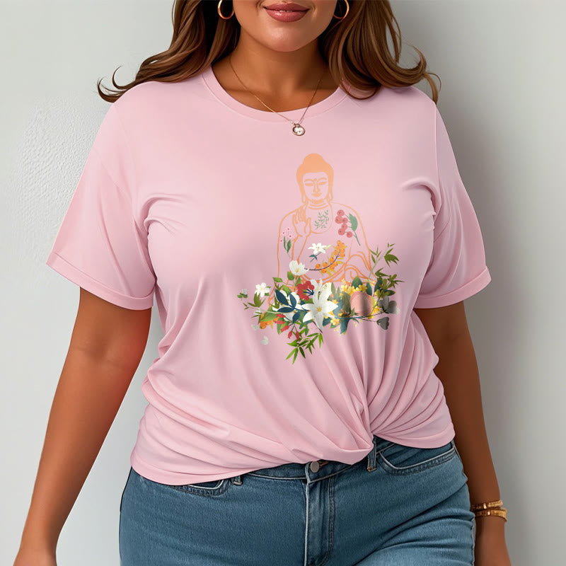 T-shirt à motif de fleurs en fleurs représentant des Buddha Stones en méditation - image 14