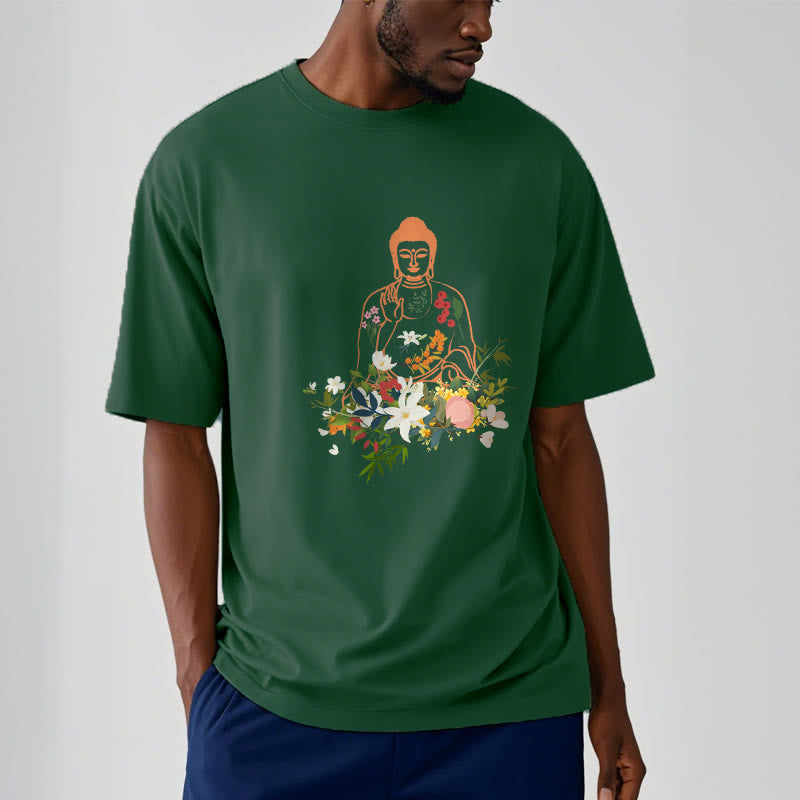 T-shirt à motif de fleurs en fleurs représentant des Buddha Stones en méditation - image 11