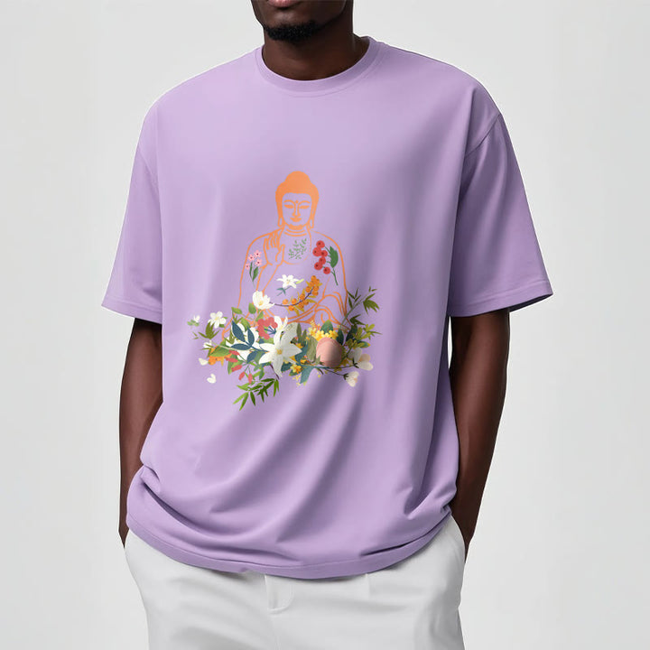 T-shirt à motif de fleurs en fleurs représentant des Buddha Stones en méditation - image 17